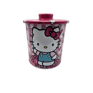 Hello Kitty Sanrio‎ Tin Kitchen Canister Round Cookie Jar Pink White NWT